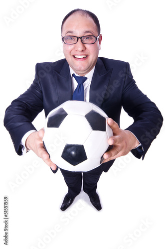 Fototapeta Naklejka Na Ścianę i Meble -  Businessman with football on white