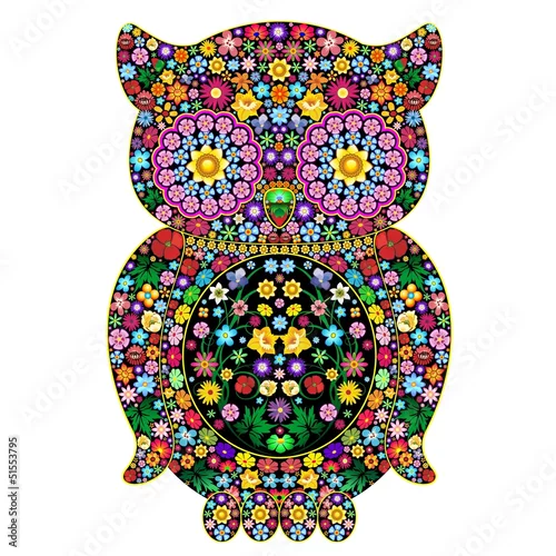 Naklejka na ścianę Sowa Kwiaty Ozdobne Design-Ozdobne Kwiat Sowa-Wektor