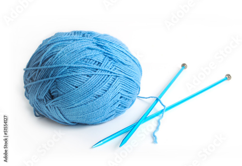 Blue Yarn and Needles