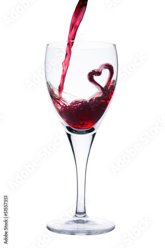 Red wine with a heart shape