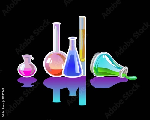 Chemical glass flasks black vector