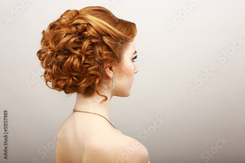 Styling. Frizzy Red Hair Woman. Haircare Spa Salon Concept