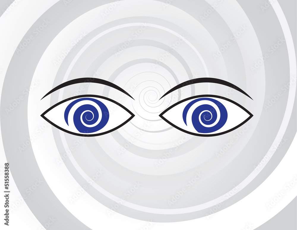 Eyes with spiral pupils over spiral background Eyes with spiral pupils over spiral background