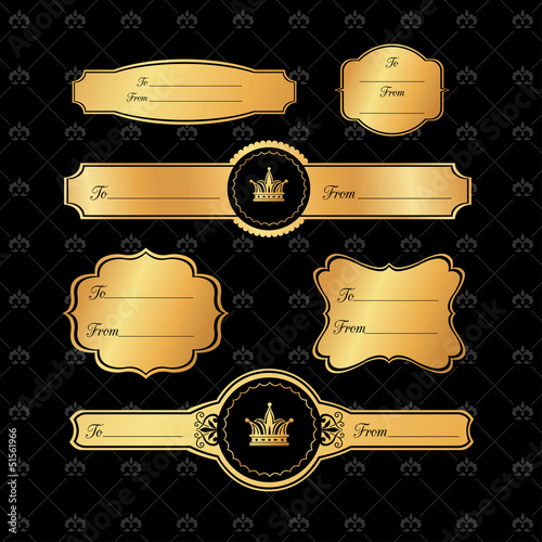 Golden Gift Tags on Damask Background