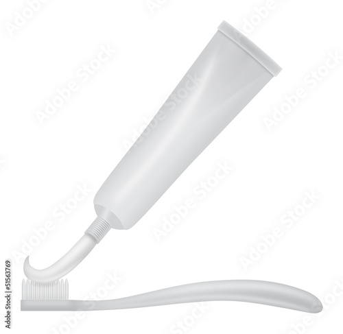 Markenneutrale Zahnpastatube mit Zahnpasta und Zahnbürste