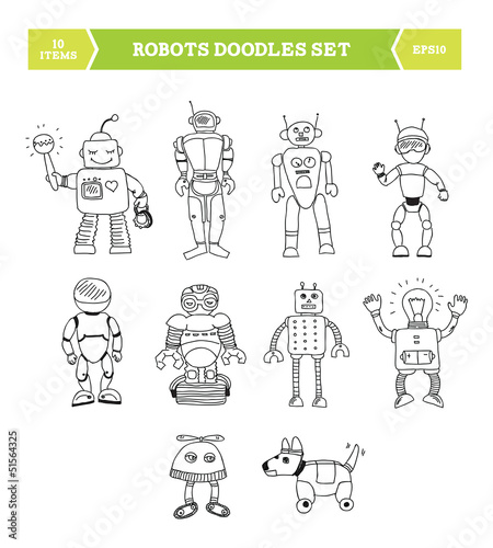 Simple robots doodles set