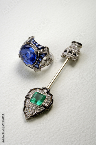 vintage stylish jewelry with ring and brooch photo