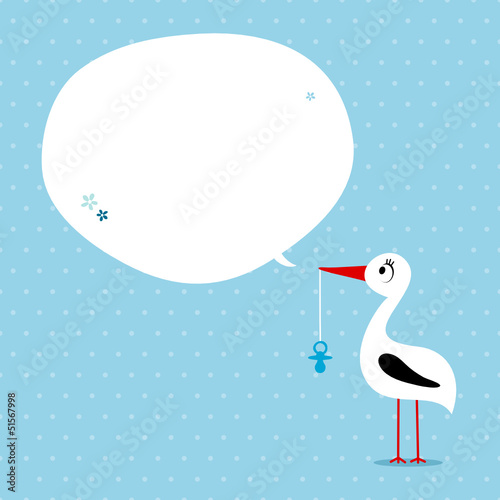 Babycard Boy Stork With Pacifier Speech Bubble Blue photo