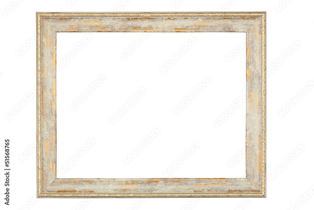 Shabby picture frame with blank space, isolated on white backgro Shabby picture frame with blank space, isolated on white backgro