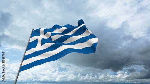 Greece flag waving against time-lapse clouds background