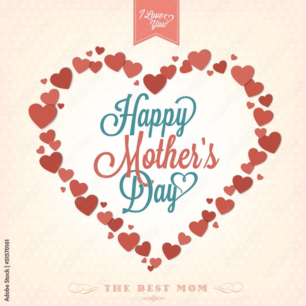VIntage Happy Mothers's Day Typographical Background With Hearts