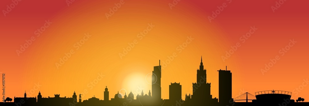 Skyline Warschau Sunrise - obrazy, fototapety, plakaty 