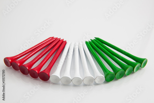 The colorful wooden golf tees