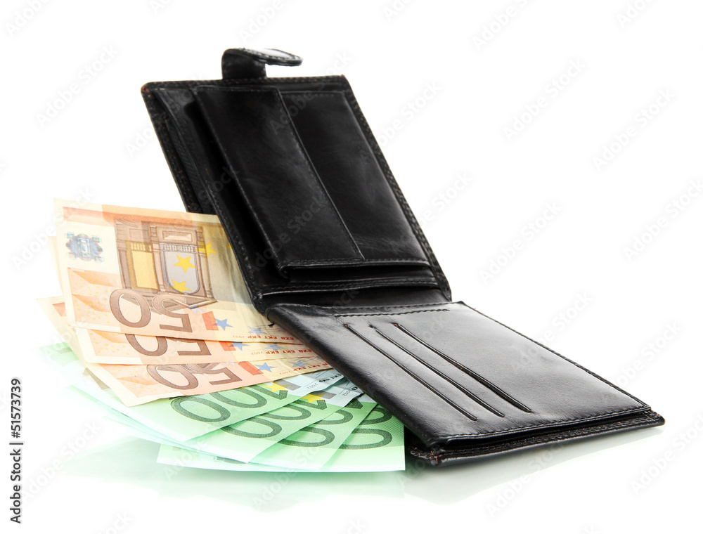Euro in wallet isolated on white Euro in wallet isolated on white