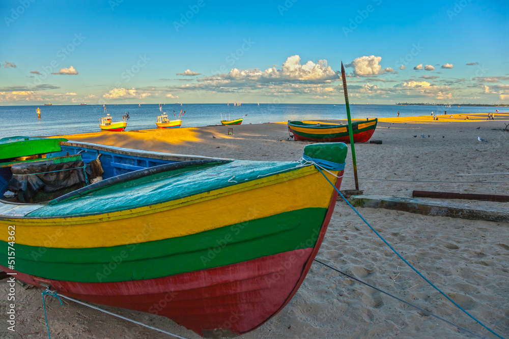 Fototapeta premium Fishing boats on the beach in Sopot, Polad.