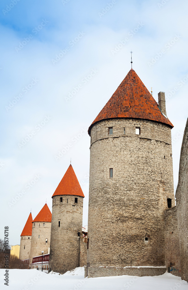 Ancient stone fortress towers in Tallinn, Estonia