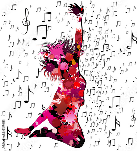 jumping silhouette with musical background