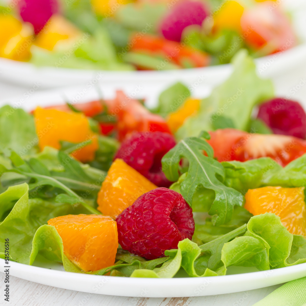 fresh salad with raspberries