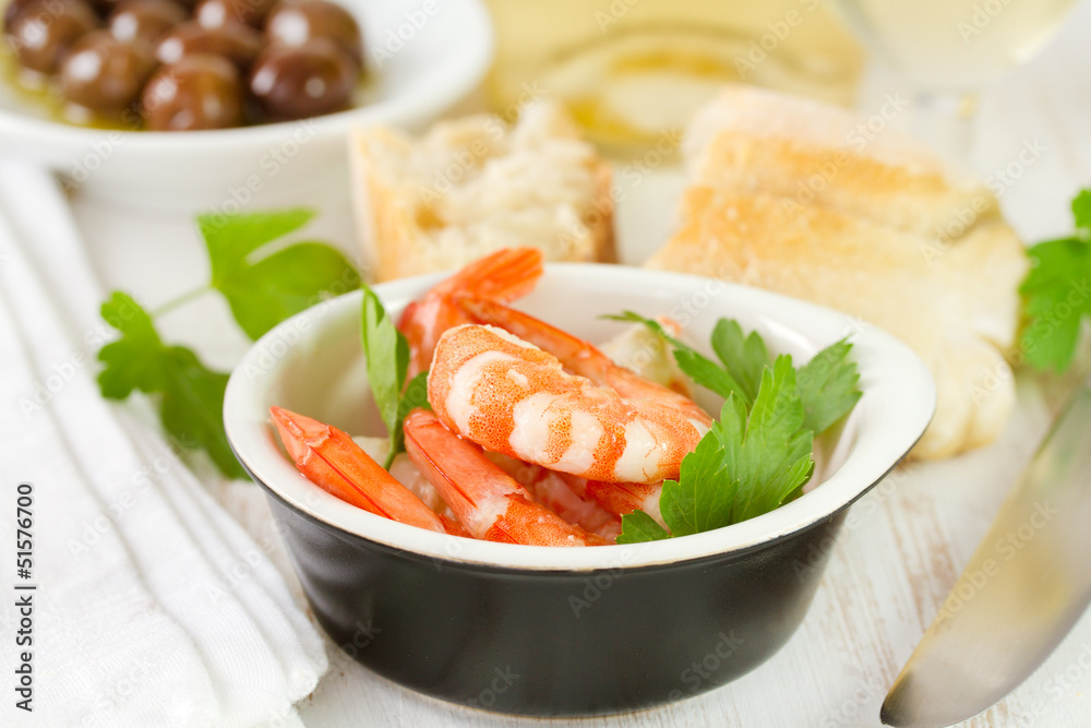 shrimps with parsley in bowl shrimps with parsley in bowl