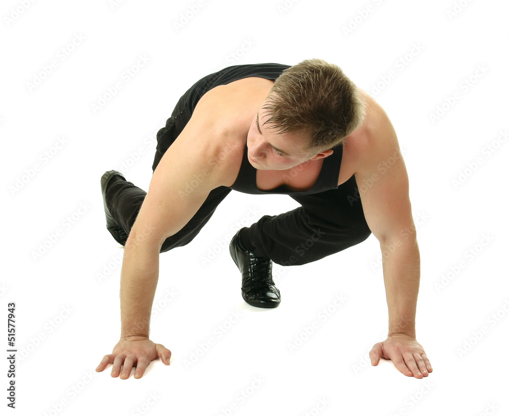 Healthy young man at start line ready for run race and win. Healthy young man at start line ready for run race and win.