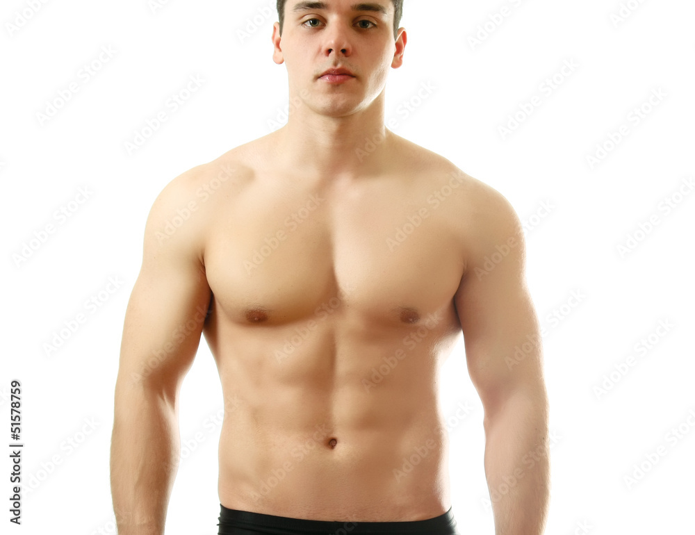 Fototapeta premium Strong man with a helathy body isolated over white background