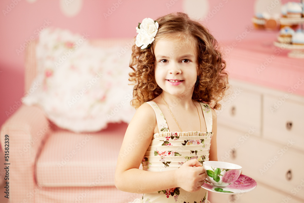 Little sweet girl with tea Little sweet girl with tea