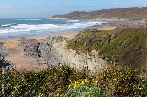 Woolacombe bay and beach Devon England view towards Morte Point photo