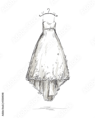 Wedding dress on a hanger, hand drawn.