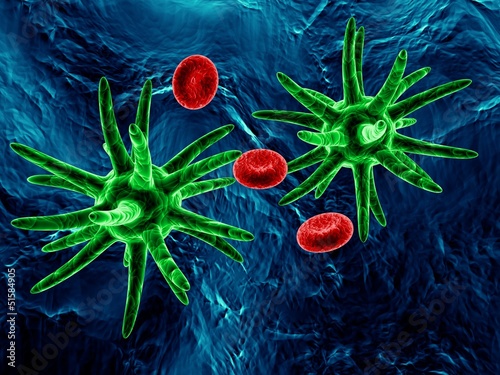 green bacteria and red cells