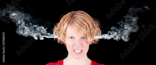 Bilde på lerret Angry smoking girl