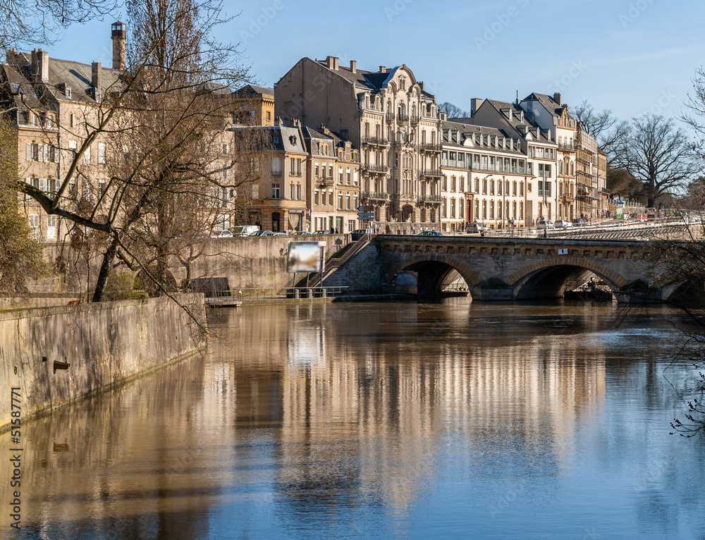 View of Metz town over Moselle river - Lorraine, France