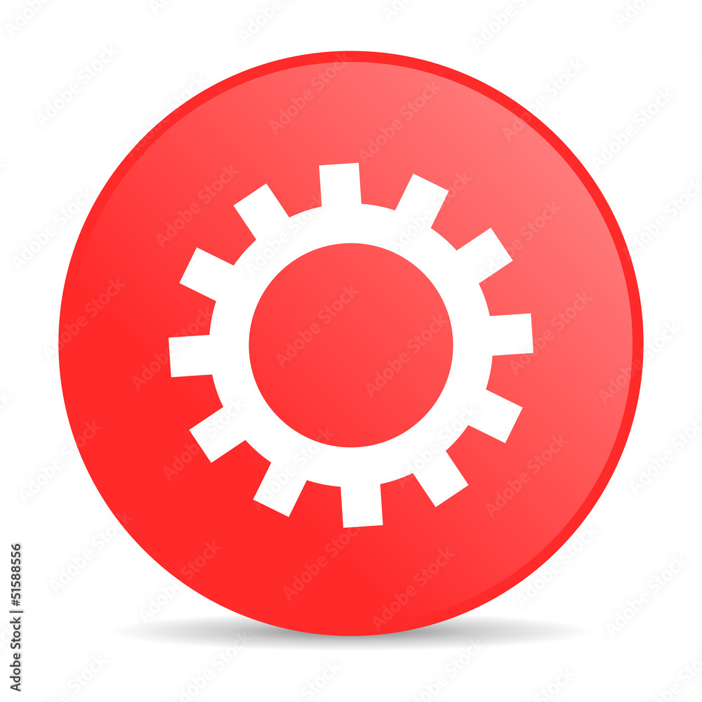 gears red circle web glossy icon