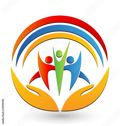 Teamwork with hands and connections logo