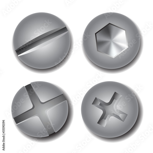 Set of screws and bolts on white background.