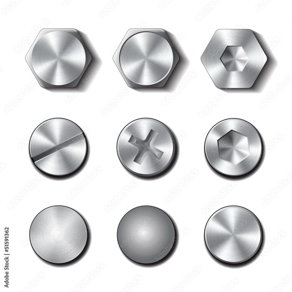 Set of screws and bolts on white background.