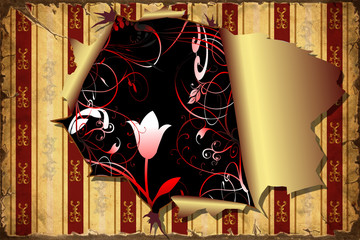 Store enrouleur Poster vintage Fleurs noires 3D effet mur déchiré  © Thomas Reimer