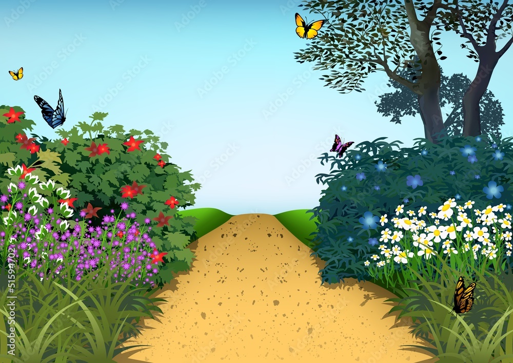 Summer Garden - Cartoon Background Stock Vector | Adobe Stock