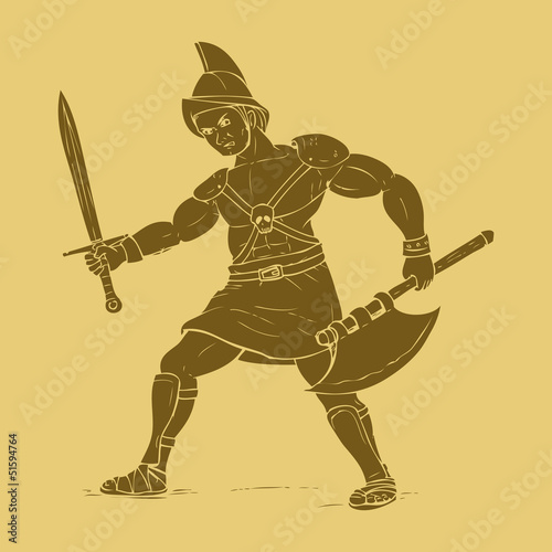 Gladiator in carved style illustration
