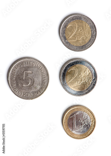 5 D-Mark und 5 Euro