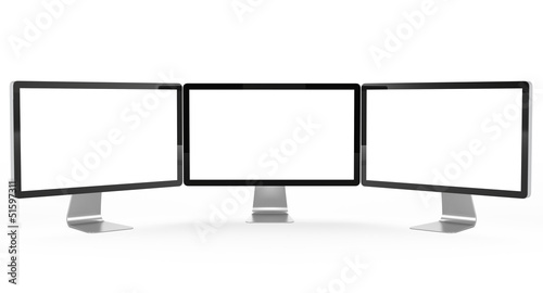 Three modern monitor isolated on white photo