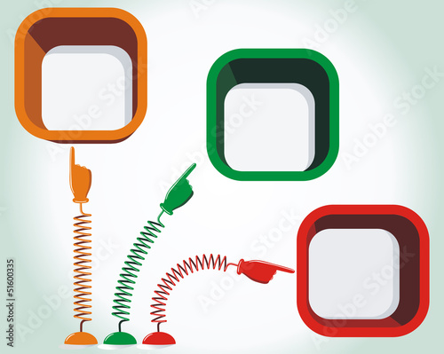Hands with pointing finger on springs and place for text. Vector