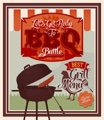 Wandcirkels Vintage Poster Zomers barbecuefeest vrienden buiten grillen  © nokastudio
