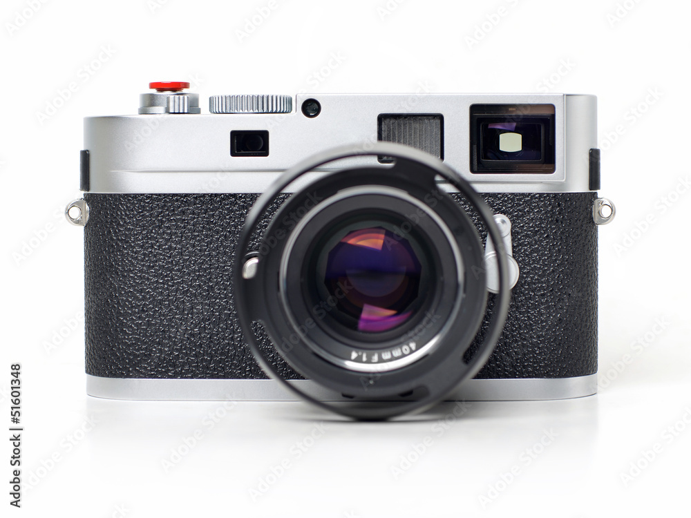 Rangefinder camera on white background