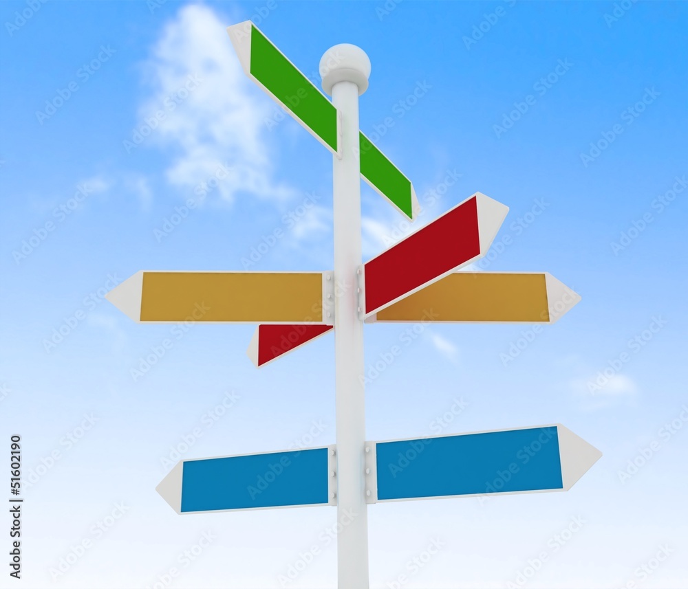 Direction road signs on blue sky background. Direction road signs on blue sky background.