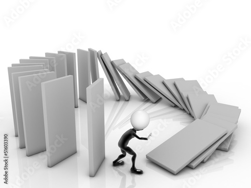 3D Businessman near a stack of columms.