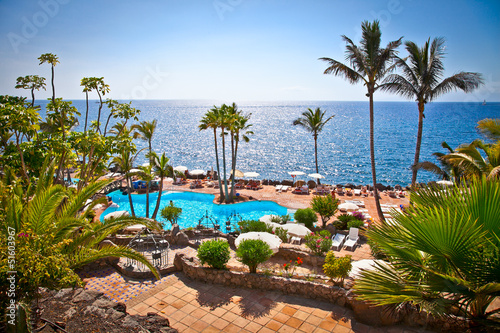 Panoramic view on  Las Cuevitas in Costa Adeje cost,  Tenerife photo