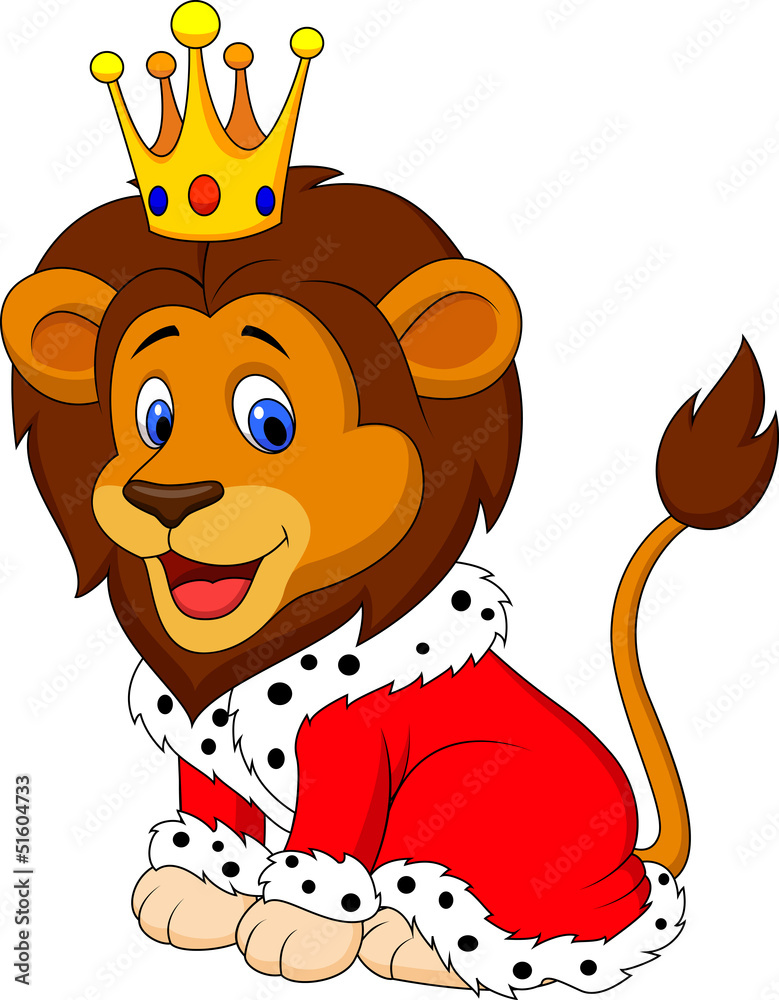 Fototapeta premium Cartoon lion in king outfit