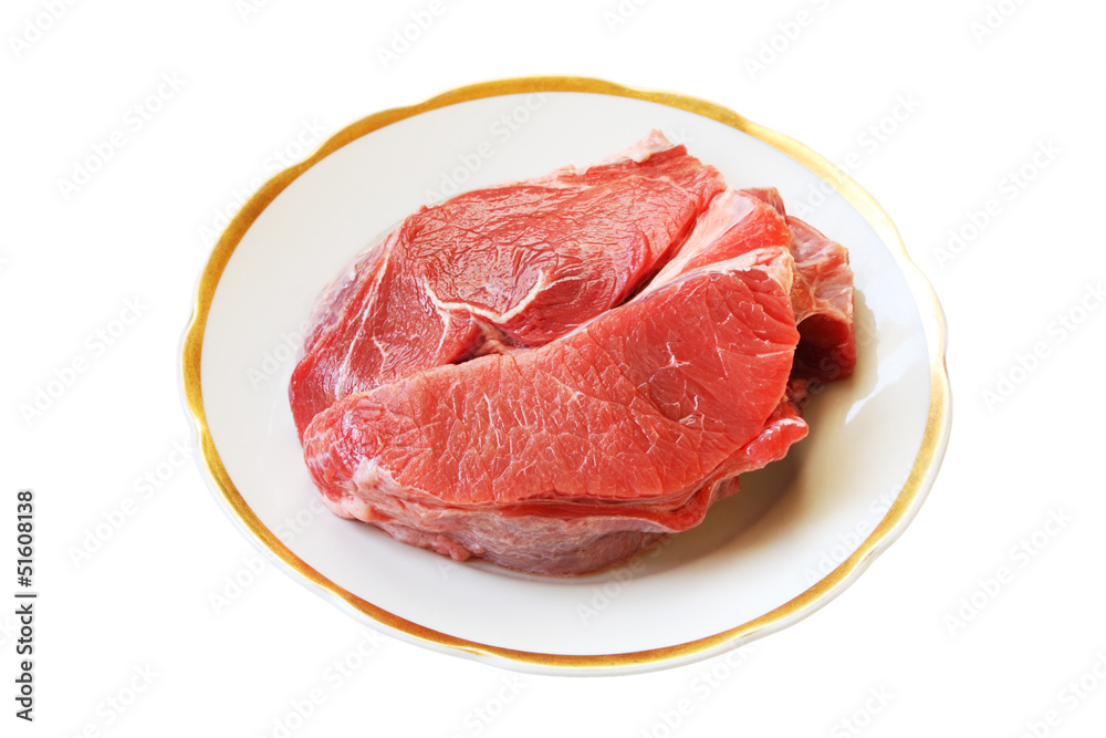 Raw meat on dinner-plate