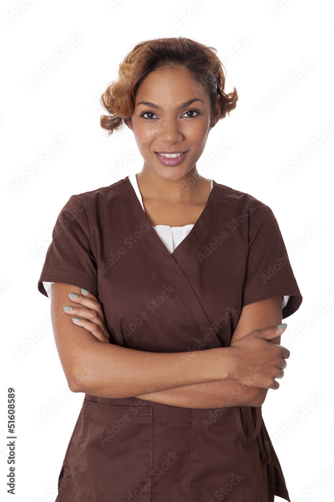 Cute woman wearing scrubs.