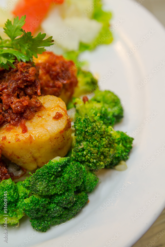 Scallop with red sauce Scallop with red sauce